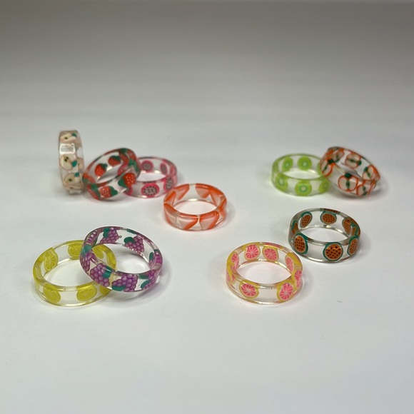 Source Unknown Jewelry - 10 set resin fruit rings